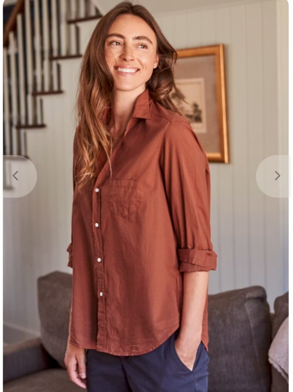 Frank and Eileen "Eileen" Poplin Button Up in Burnt Pumpkin.